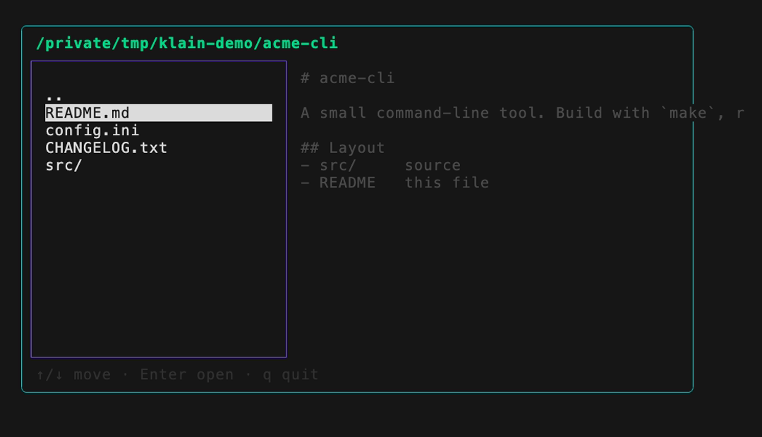 A two-pane terminal file browser with a preview pane