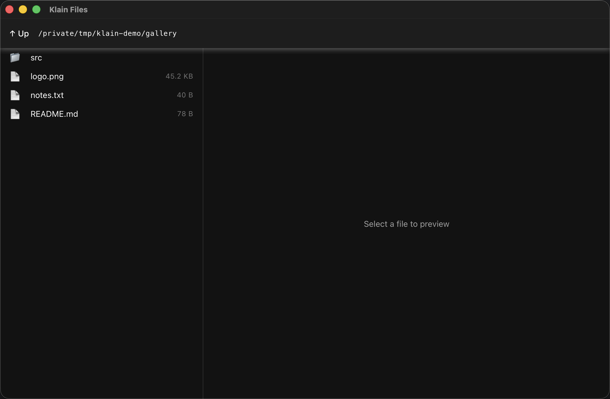 A native desktop window listing a directory with file icons